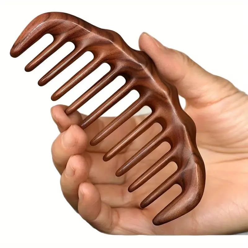 Wide Tooth Wooden Gua Sha Hair Comb Brown